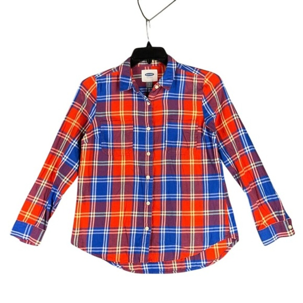 Old Navy Shirt Women Small Red Blue Classic Flannel Plaid Button-Up Chore Barn